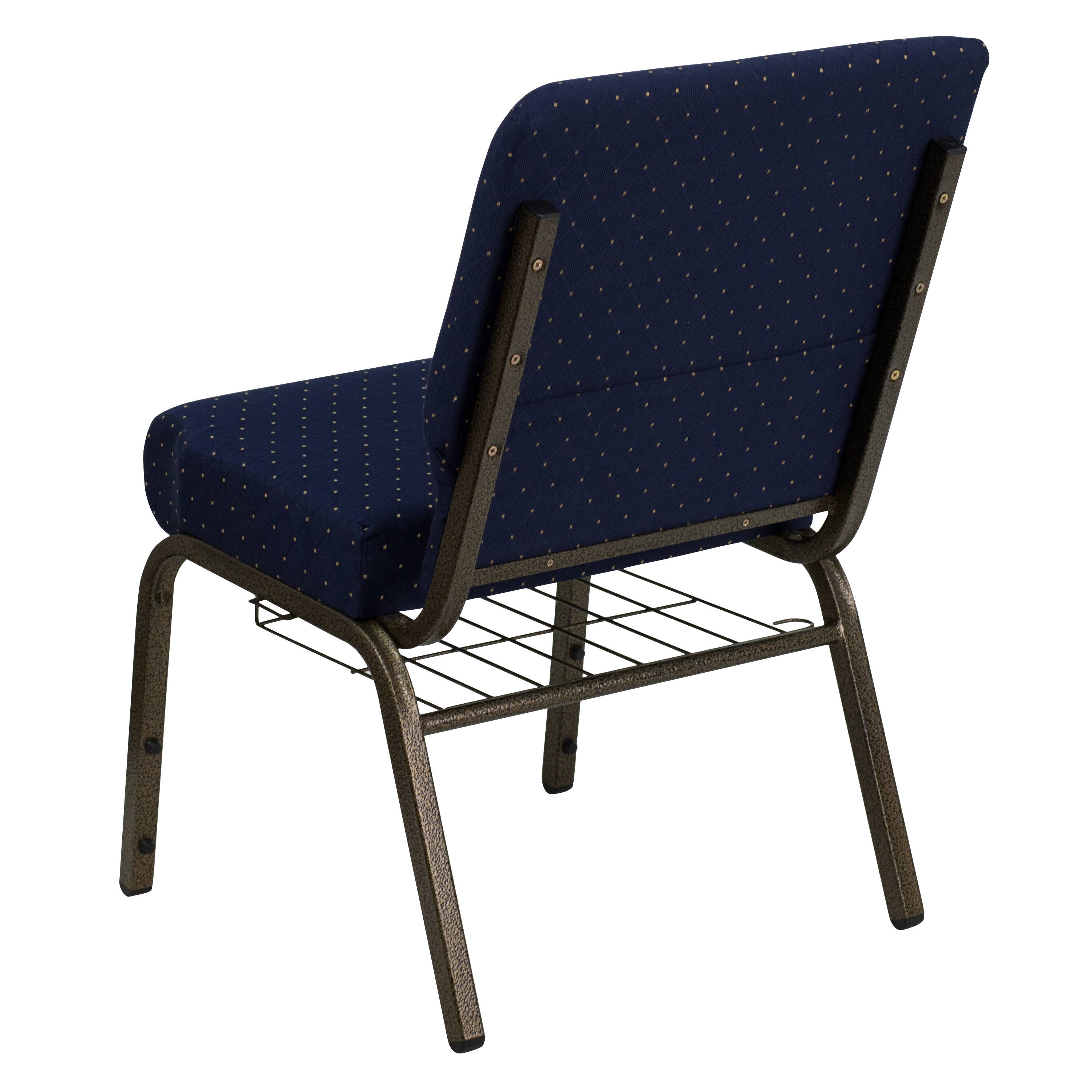 Alt View 5. Emma + Oliver - 21"W Church/Reception Guest Chair with Communion Cup Book Rack - Navy Blue Dot Patterned Fabric/Gold Vein Frame.