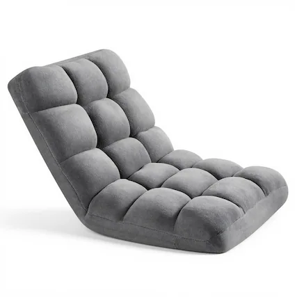 Front. VEVOR - Floor Chair, 14 Adjustable Positions Folding Floor Gaming Chair with Back Support, Sturdy Metal Frame with Recycled Foam - Grey.