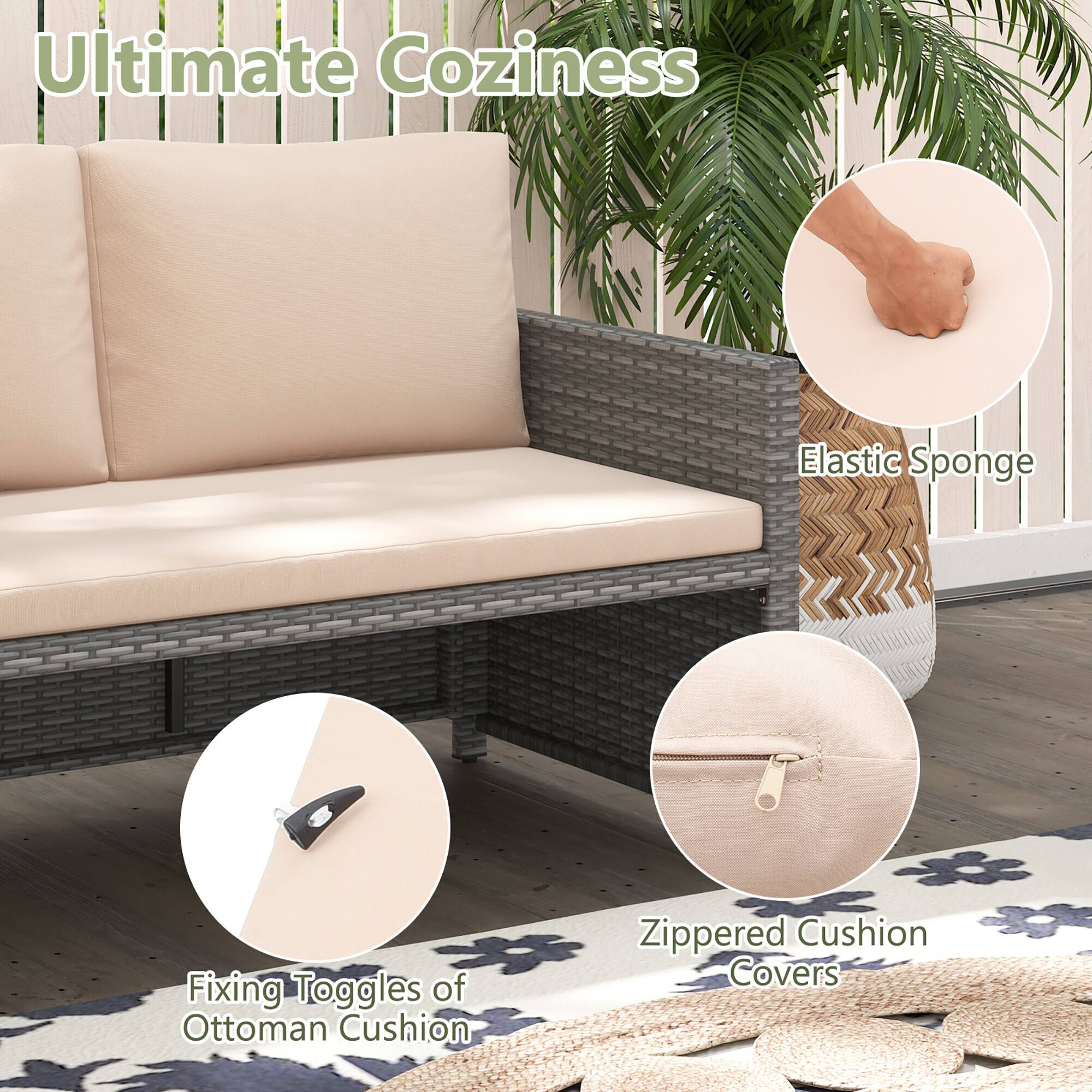 Ultimate Coziness

- Elastic Sponge
- Fixing Toggles of Ottoman Cushion
- Zippered Cushion Covers