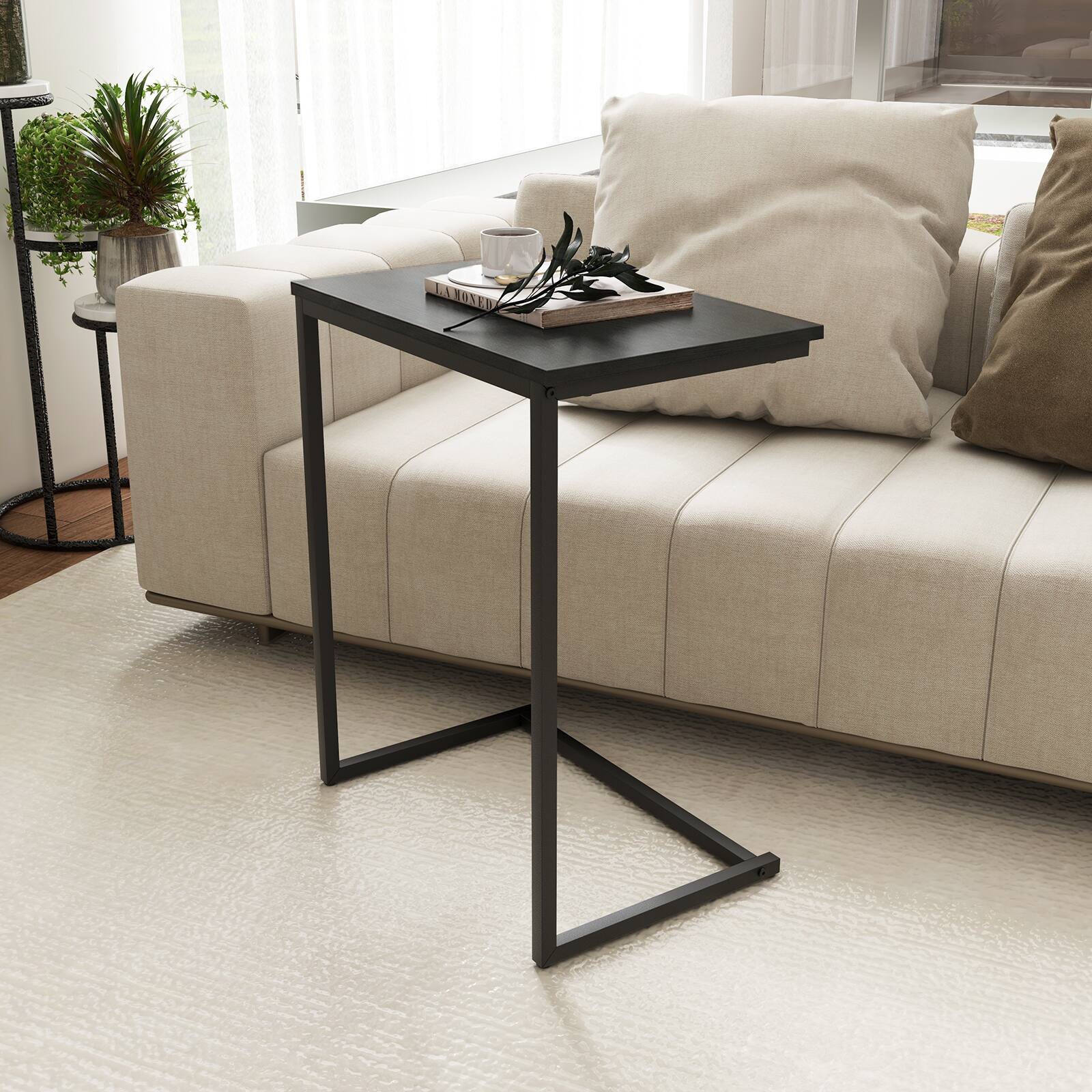 Alt View 1. Gymax - Gymax 2PCS C-shaped End Table Vintage Accent Couch Table w/ Heavy-duty Metal Frame - Black.