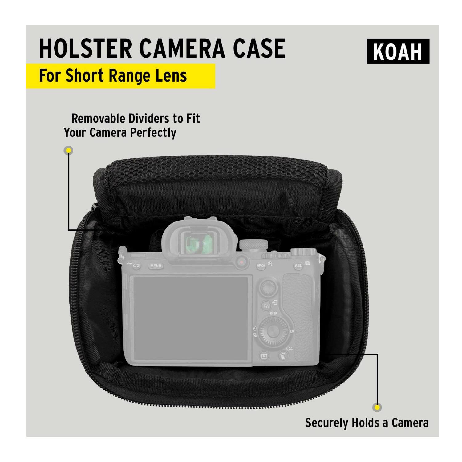 HOLSTER CAMERA CASE  
For Short Range Lens  

Removable Dividers to Fit Your Camera Perfectly  

Securely Holds a Camera  

KOAH