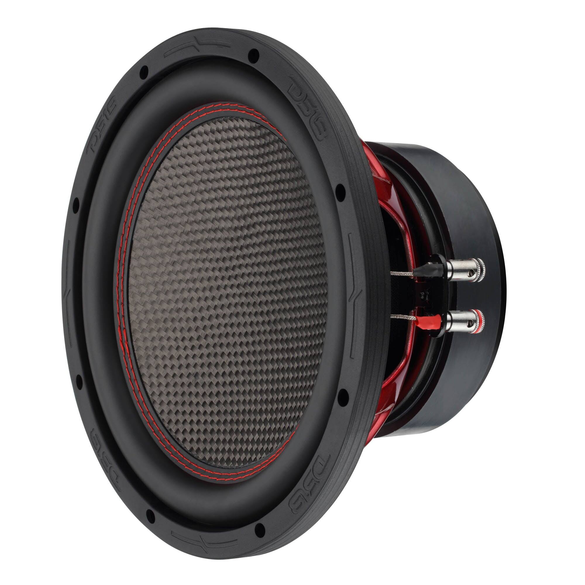 Left. DS18 Audio - GEN-X 10" Subwoofer with Carbon Fiber Dust Cap, 600W RMS Dual 4-Ohm.