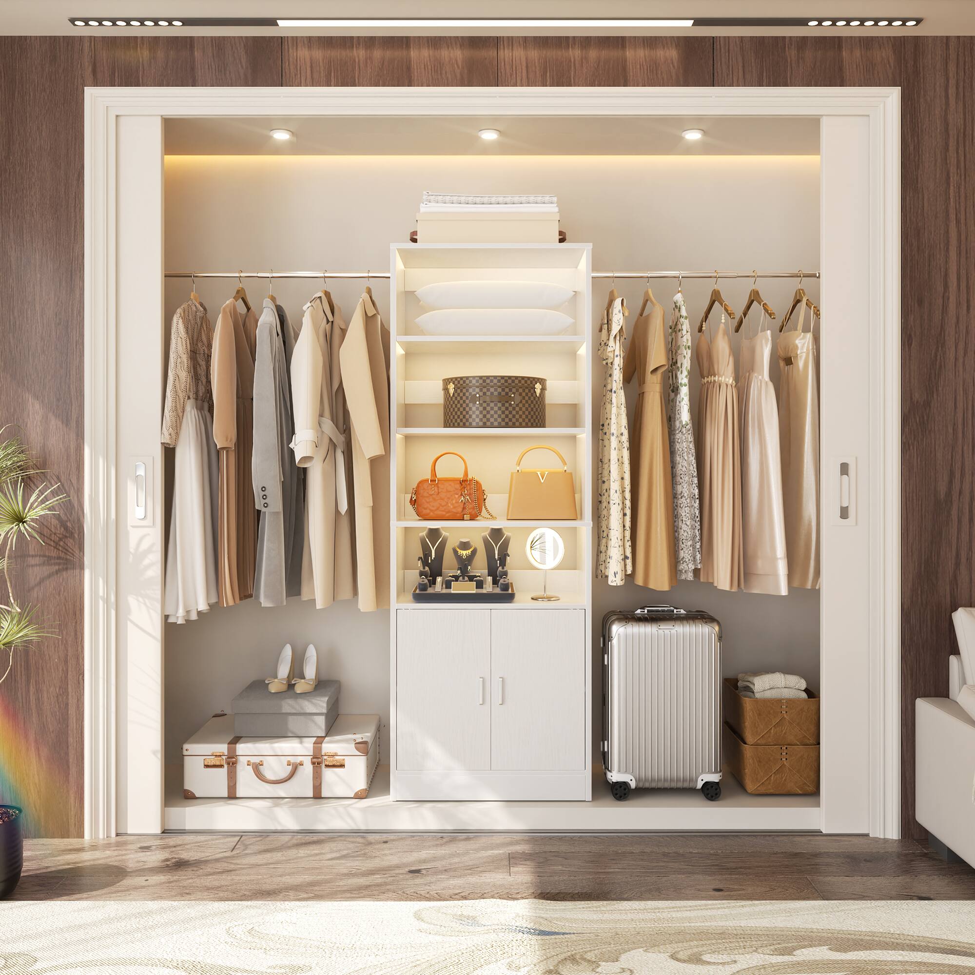 Back. Aheaplus - 8FT Heavy Duty Wall-Mount Closet Organizer System ,Adj Shelves, Hanging Rods & Storage Cabinet - White.