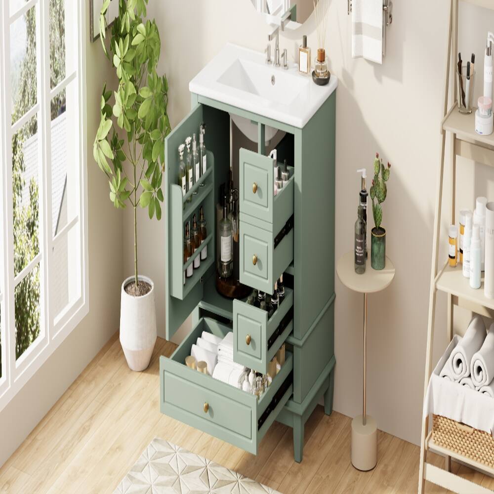 Back. Loheer - Loheer 30 inch bathroom vanity with sink Light Green Freestanding - Light Green.