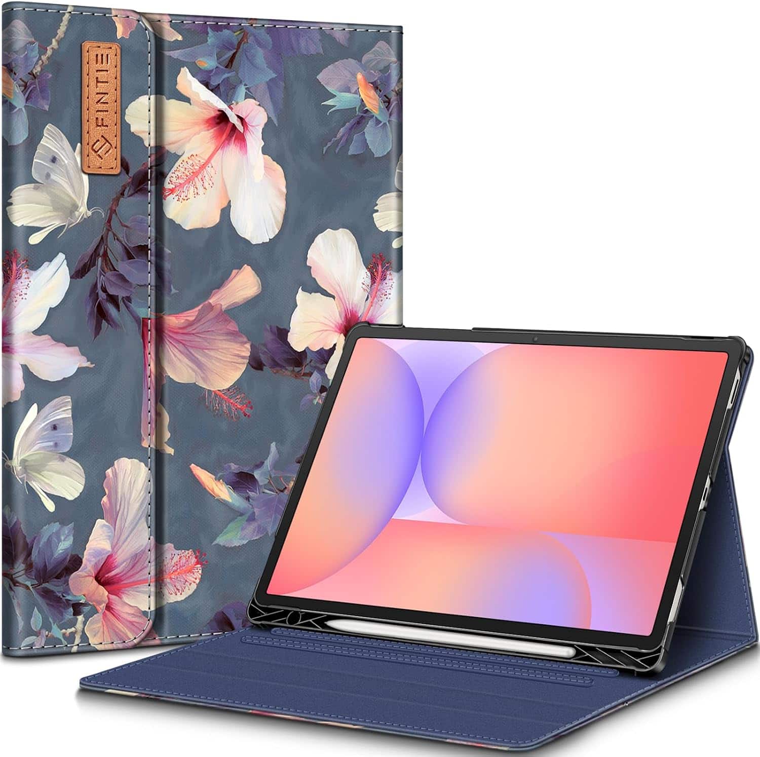 Fintie - Portfolio Case for Samsung Galaxy Tab S10 Lite/ Tab S10 FE/ Tab S9 FE/ Tab S9, Multiple Angle Business Cover with Pocket - Blooming Hibiscus