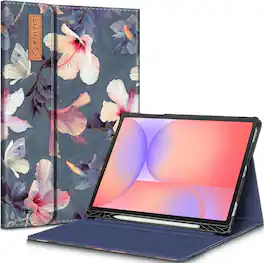Fintie - Portfolio Case for Samsung Galaxy Tab S10 Lite/ Tab S10 FE/ Tab S9 FE/ Tab S9, Multiple Angle Business Cover with Pocket - Blooming Hibiscus
