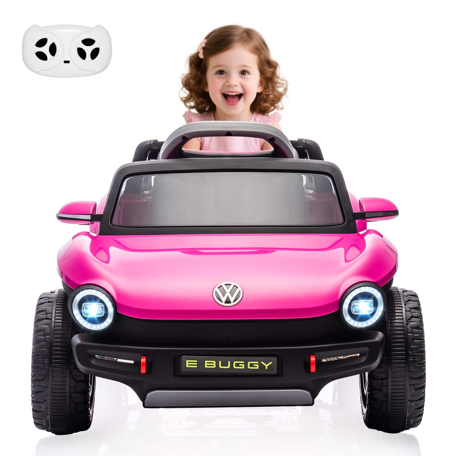GARVEE - 12V Ride On Car for Kids,Licensed Volkswagen Beetle,Battery Powerd Toy Car with Remote Control,LED Headlights,Horn,Music - Pink