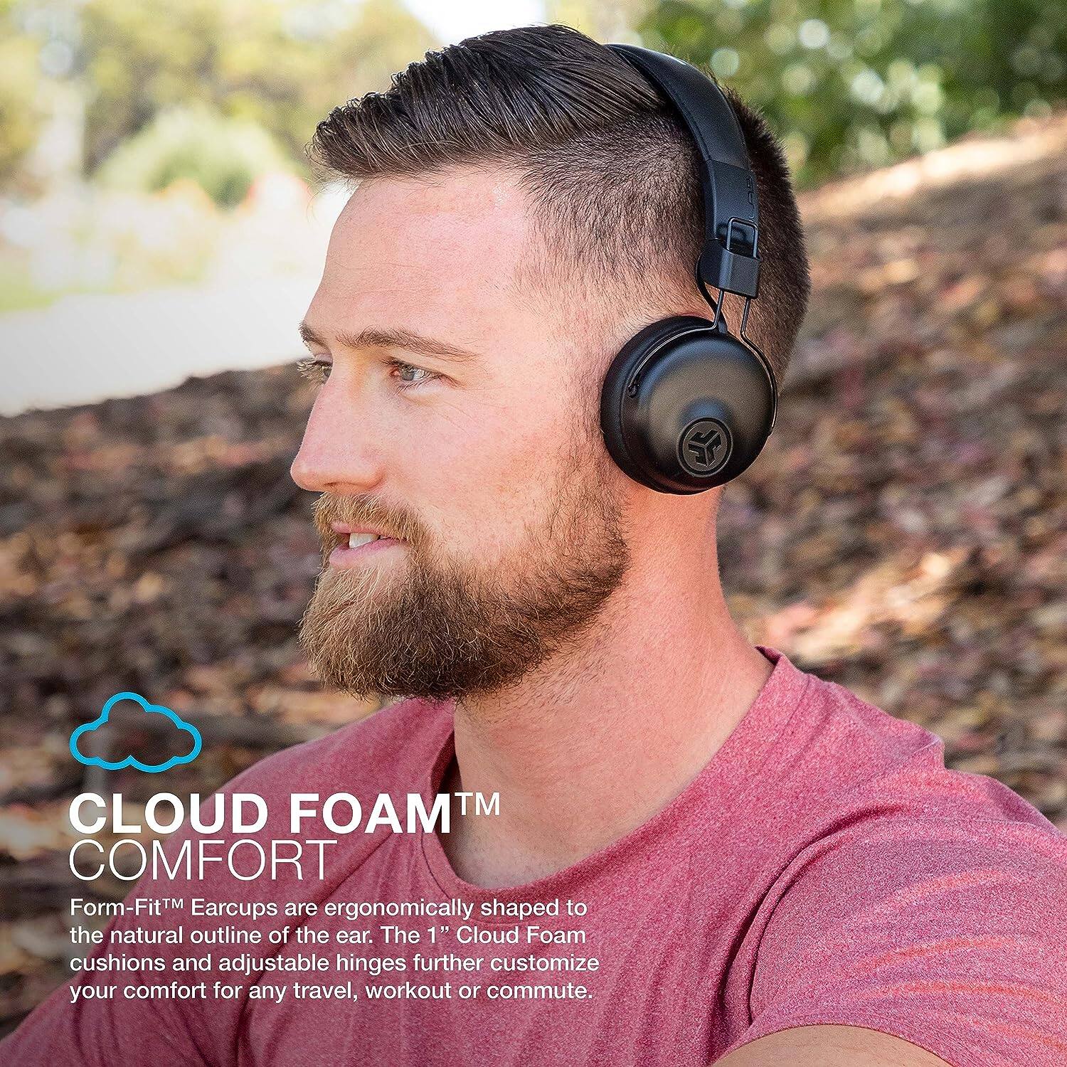 CLOUD FOAM TM COMFORT Form-FitTM Earcups are ergonomically shaped to the natural outline of the ear. The 1" Cloud Foam cushions and adjustable hinges further customize your comfort for any travel, workout or commute.