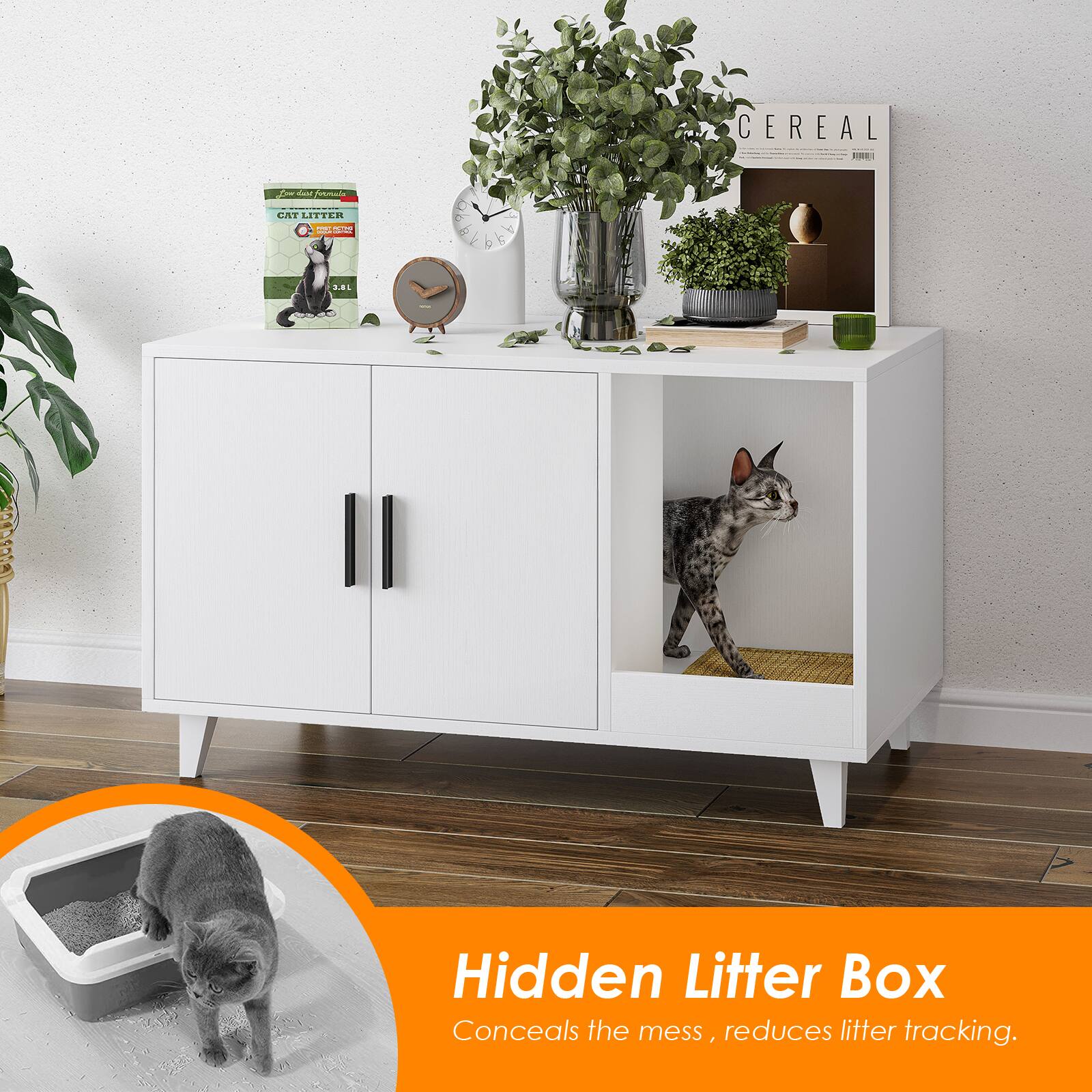 Hidden Litter Box  
Conceals the mess, reduces litter tracking.