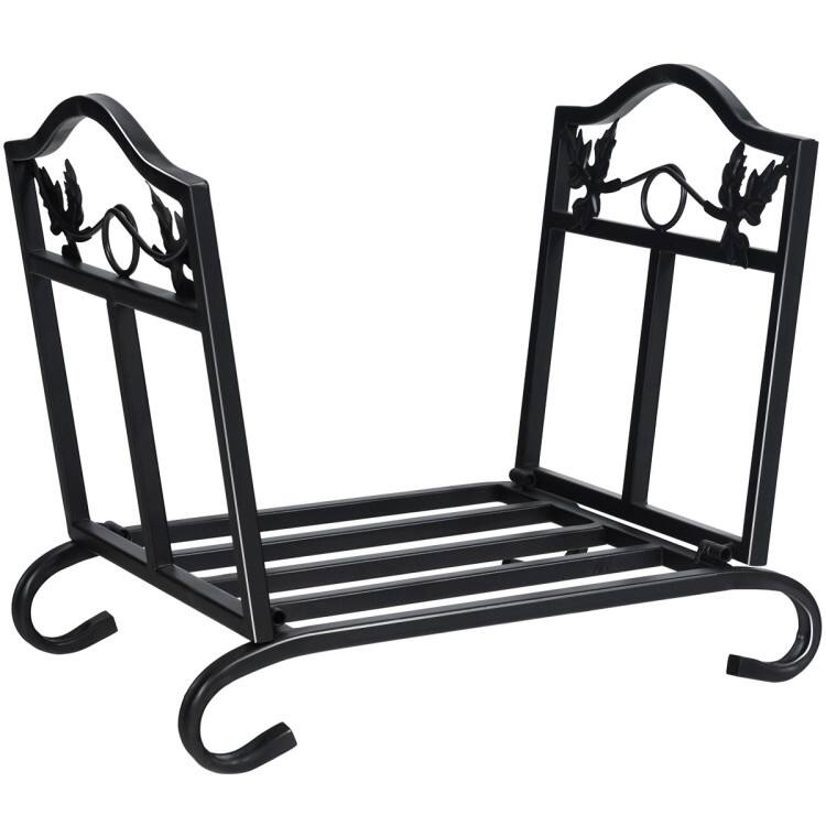 Angle. Mondawe - Foldable Firewood Log Rack Steel Wood Storage Holder - Black.