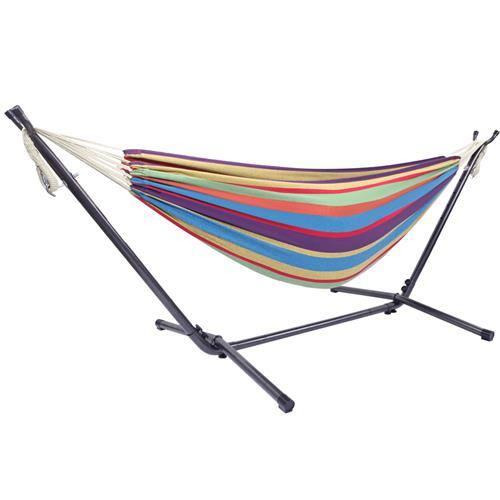 Alt View 1. Winado - 9FT Heavy Duty Hammock Set 2-Person Double with Stand, Portable Carrying Bag for Indoor Outdoor Patio Deck Yard Beach - Rainbow Stripes.