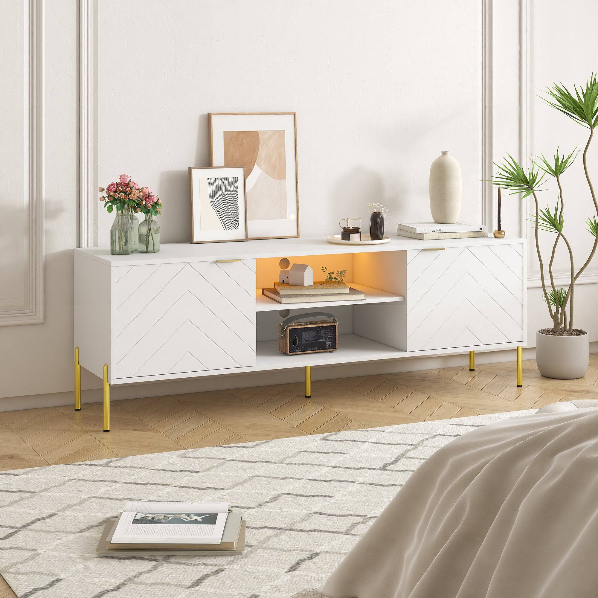 Alt View 2. Boyel Living - 59 in. TV Stand Fits TVs Up to 65 in. LED Entertainment Center with Cabinet - White.