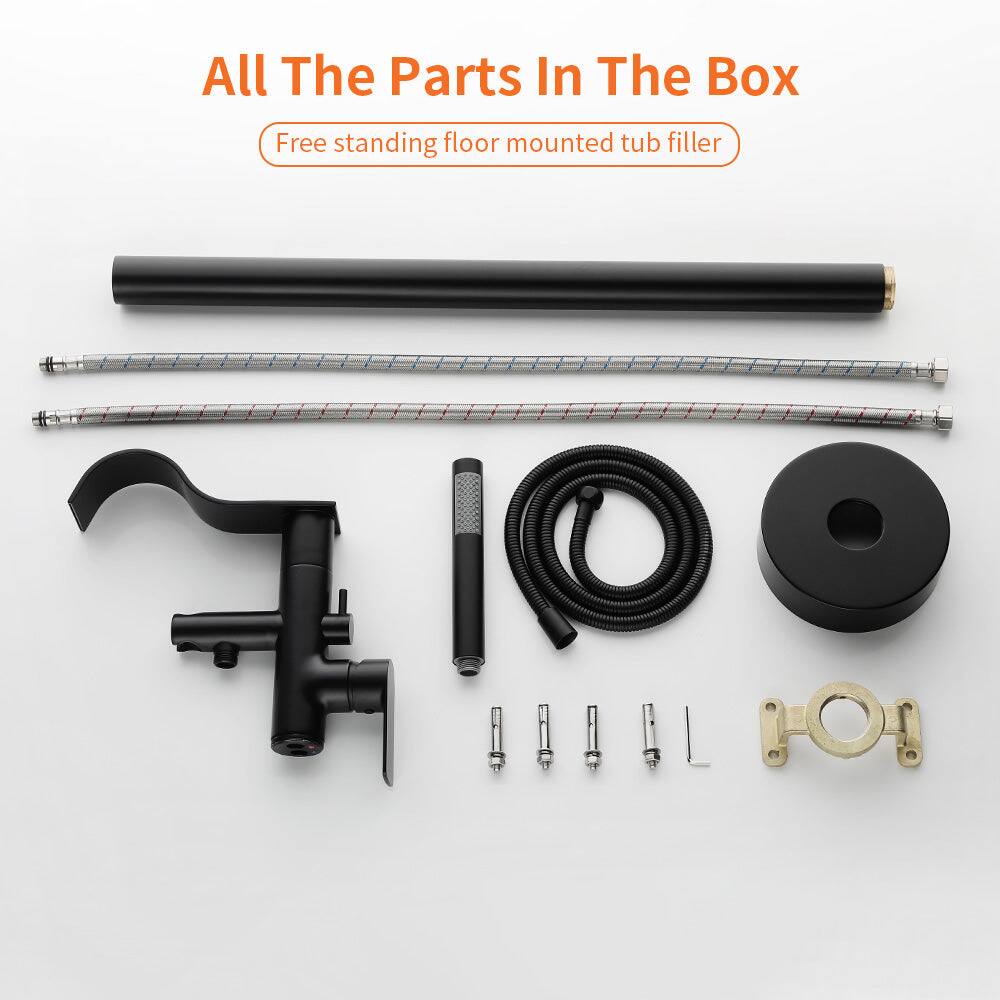 All The Parts In The Box  
Free standing floor mounted tub filler