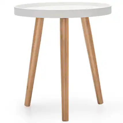 Front. Kadyn - Nightstand,Coffee Side Table,Round Side Sofa Coffee Table with Wooden Tray - White.