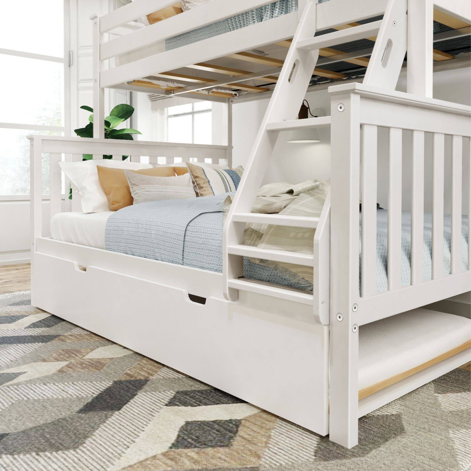 Alt View 3. Plank+Beam - Classic Twin over Full Bunk Bed Bed + Trundle, White - White.