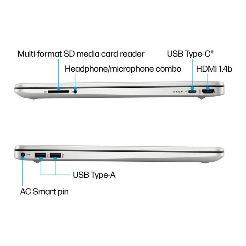 Multi-format SD media card reader  
Headphone/microphone combo  
USB Type-C®  
HDMI 1.4b  
USB Type-A  
AC Smart pin