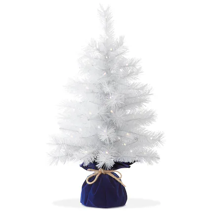 Front. Casafield - 2-ft Pre-Lit Artificial Mini Tabletop Christmas Tree with Cloth Base - White White Lights.