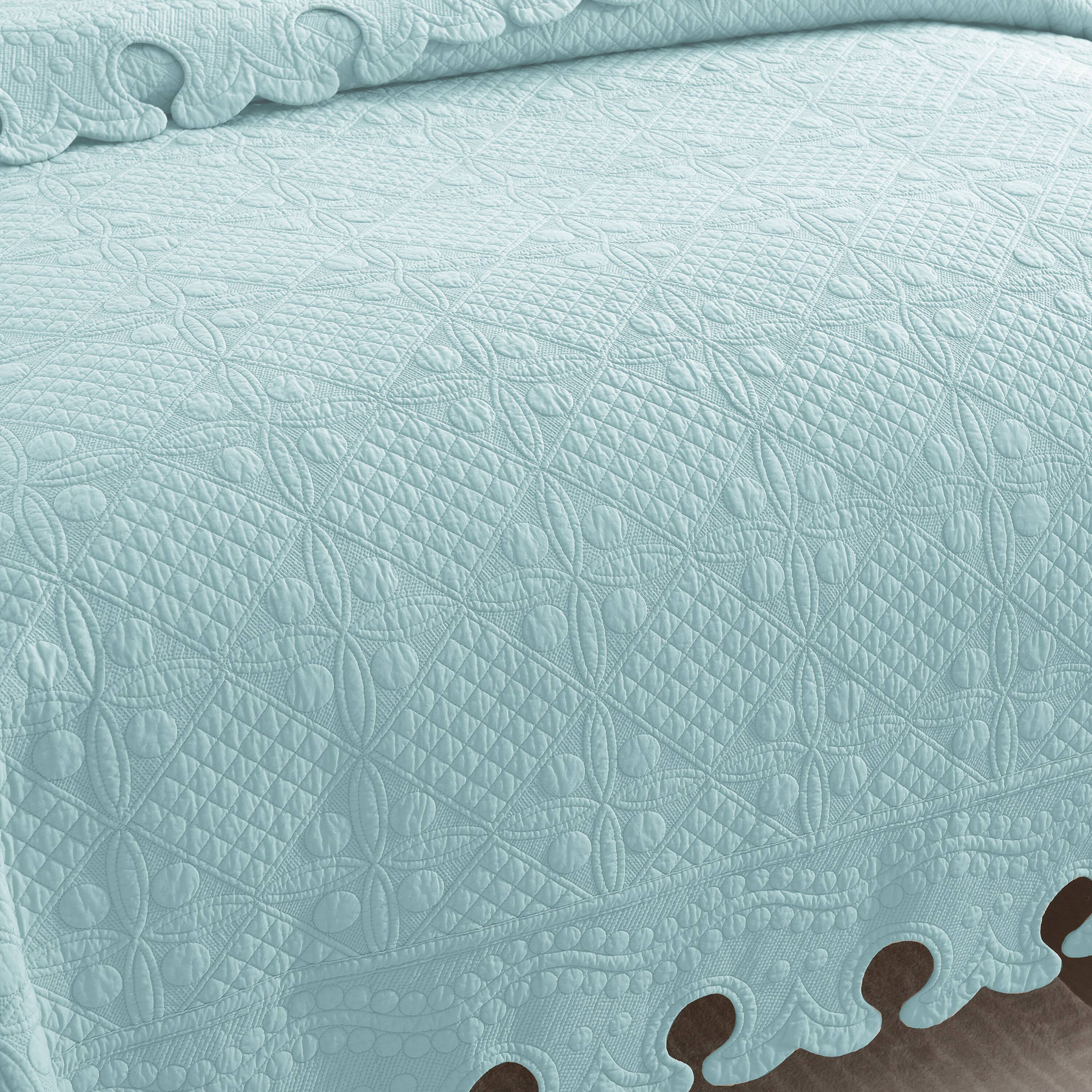 Back. MarCielo - Marcielo 3 Piece 100% Cotton Oversized Quilt Bedspread Set - Mint Green.