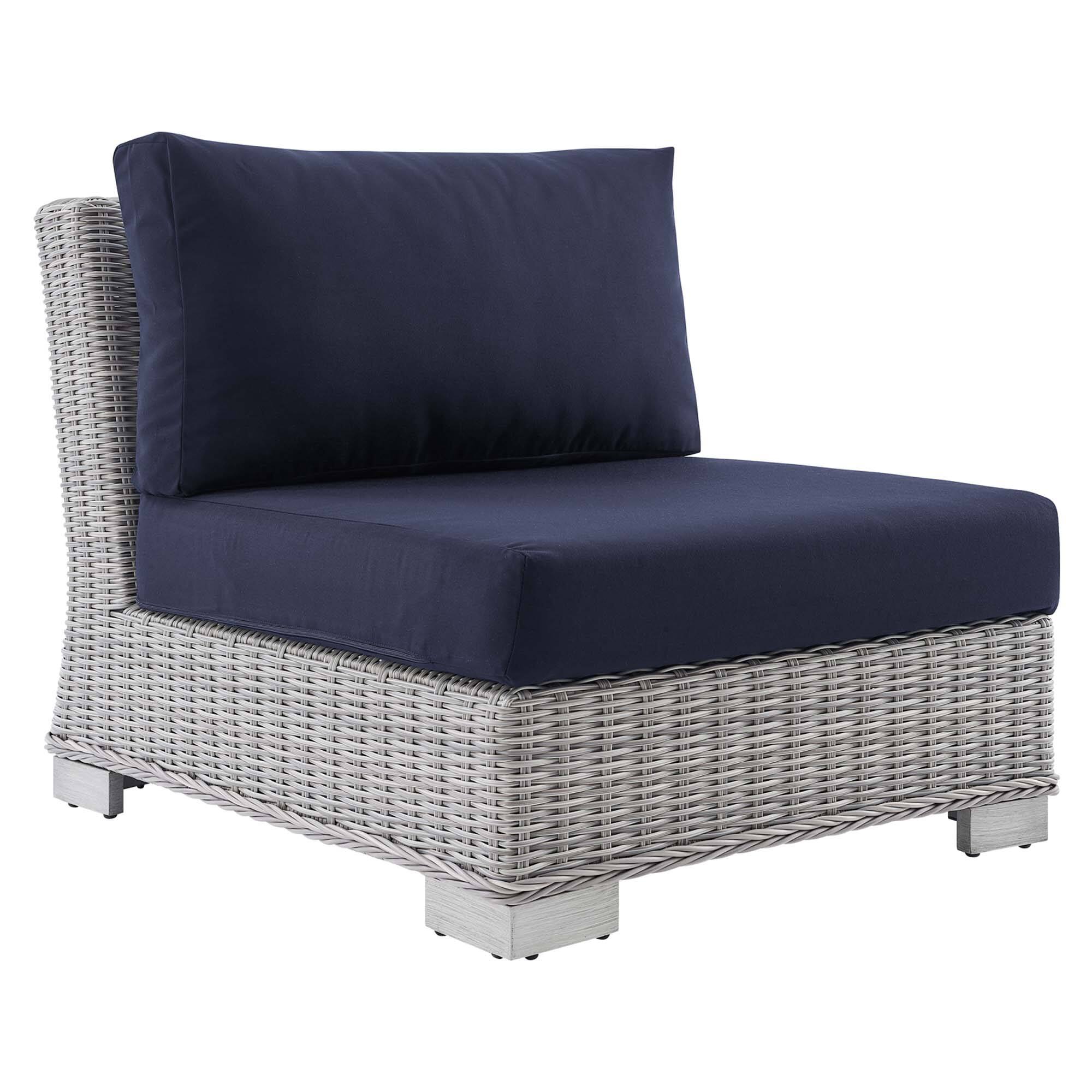 Angle. Modway - Conway Sunbrella® Outdoor Patio Wicker Rattan Armless Chair by Modway - Light Gray Navy.