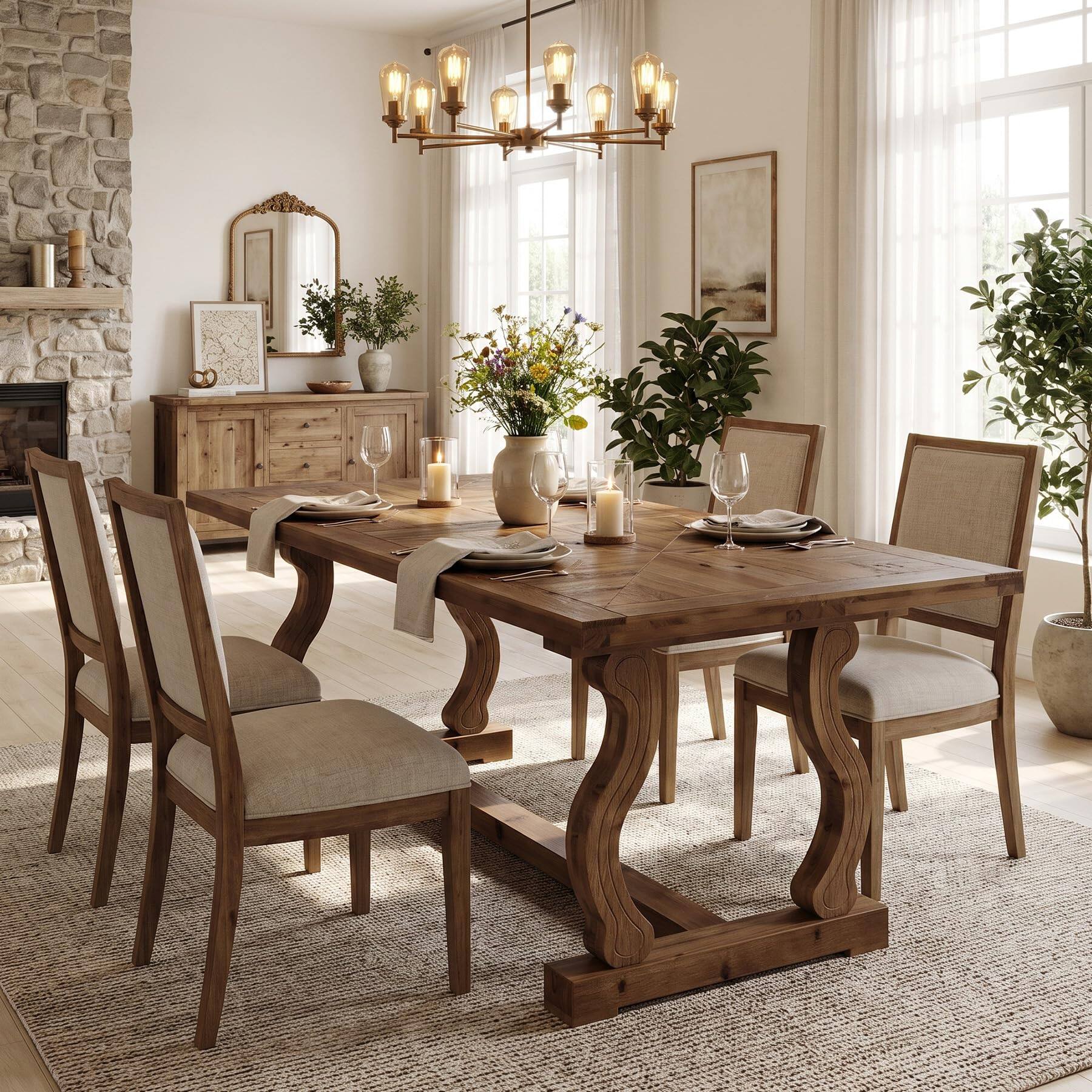 Back. Tribesigns - 63" Wood Dining Table, Farmhouse Kitchen Table Seats 4-6 People - Walnut.