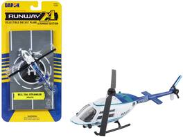Bell 206 Jetranger Helicopter "Police-N70650" with Runway Section Diecast Model by Runway24 - White and Blue
