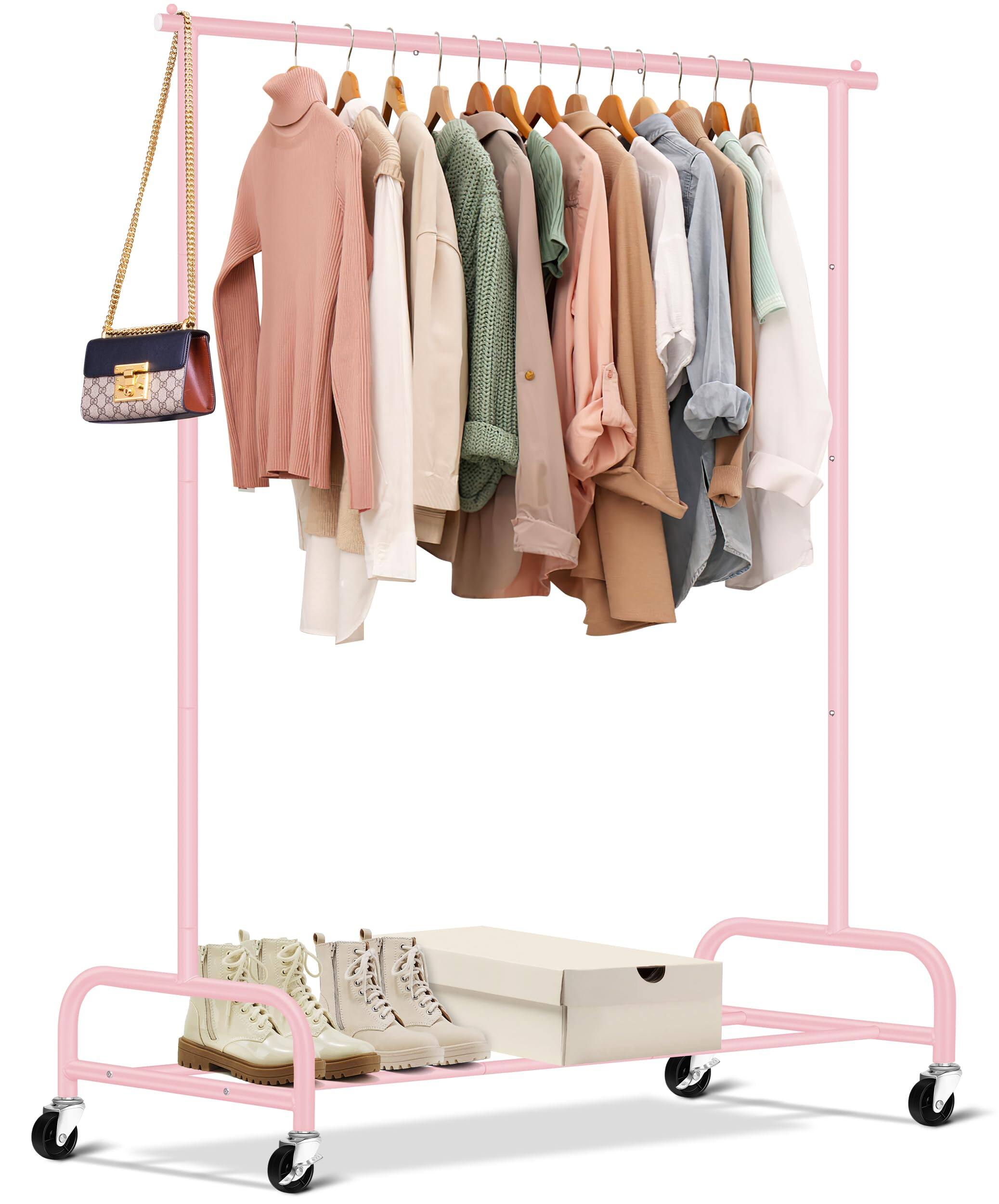 Front. Hirose Alice - SLEEPING LAMB Heavy Duty Clothing Racks for Hanging Clothes Rack Wide Rolling Garment Rack Metal Clothing H... - Pink Single Rod.