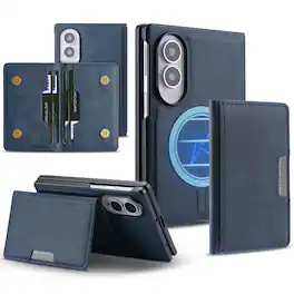 Dteck - 2-in-1 Magnetic Wallet Case for Samsung Galaxy Z Fold8 Shockproof Detachable Leather Cover - Blue