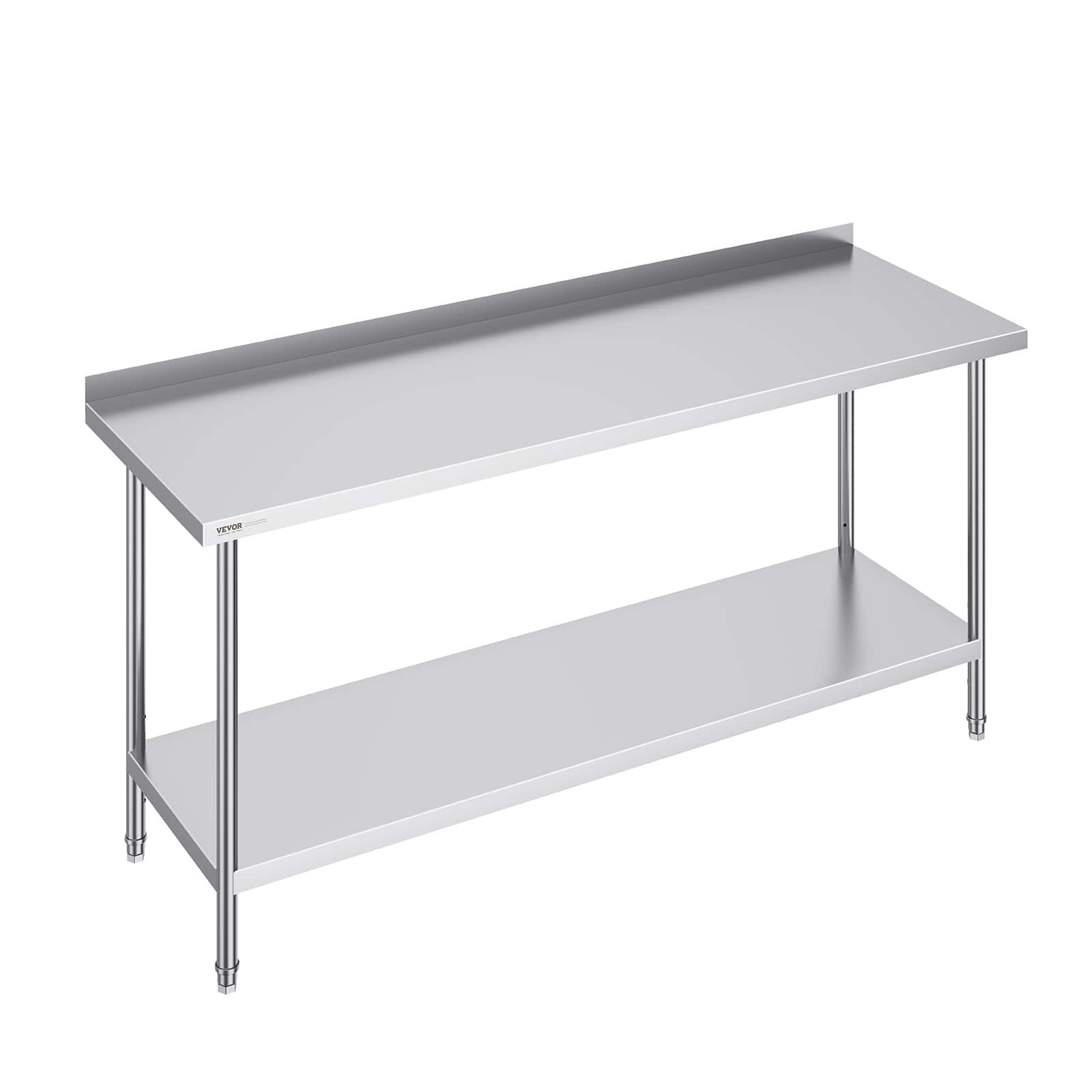 VEVOR - 24 x 72 x 36 Inch Stainless Steel Work Table, Heavy Duty Food Prep Worktable, Metal Work Table with Adjustable Height - Silver