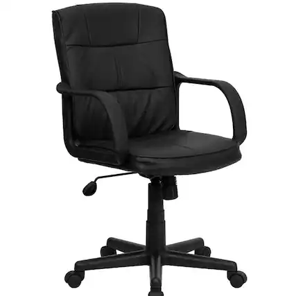 Front. Hivvago - Black Mid-Back Polyurethane & Leather Office Chair with Nylon Arms - Black.