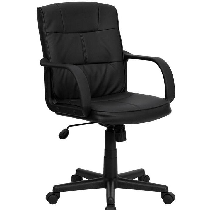 Front. Hivvago - Black Mid-Back Polyurethane & Leather Office Chair with Nylon Arms - Black.