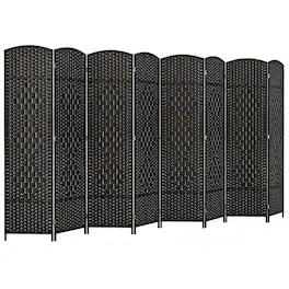 Costway - 8-Panel Room Divider 6 FT Tall Folding Privacy Screen with Solid Wood Frame - Black
