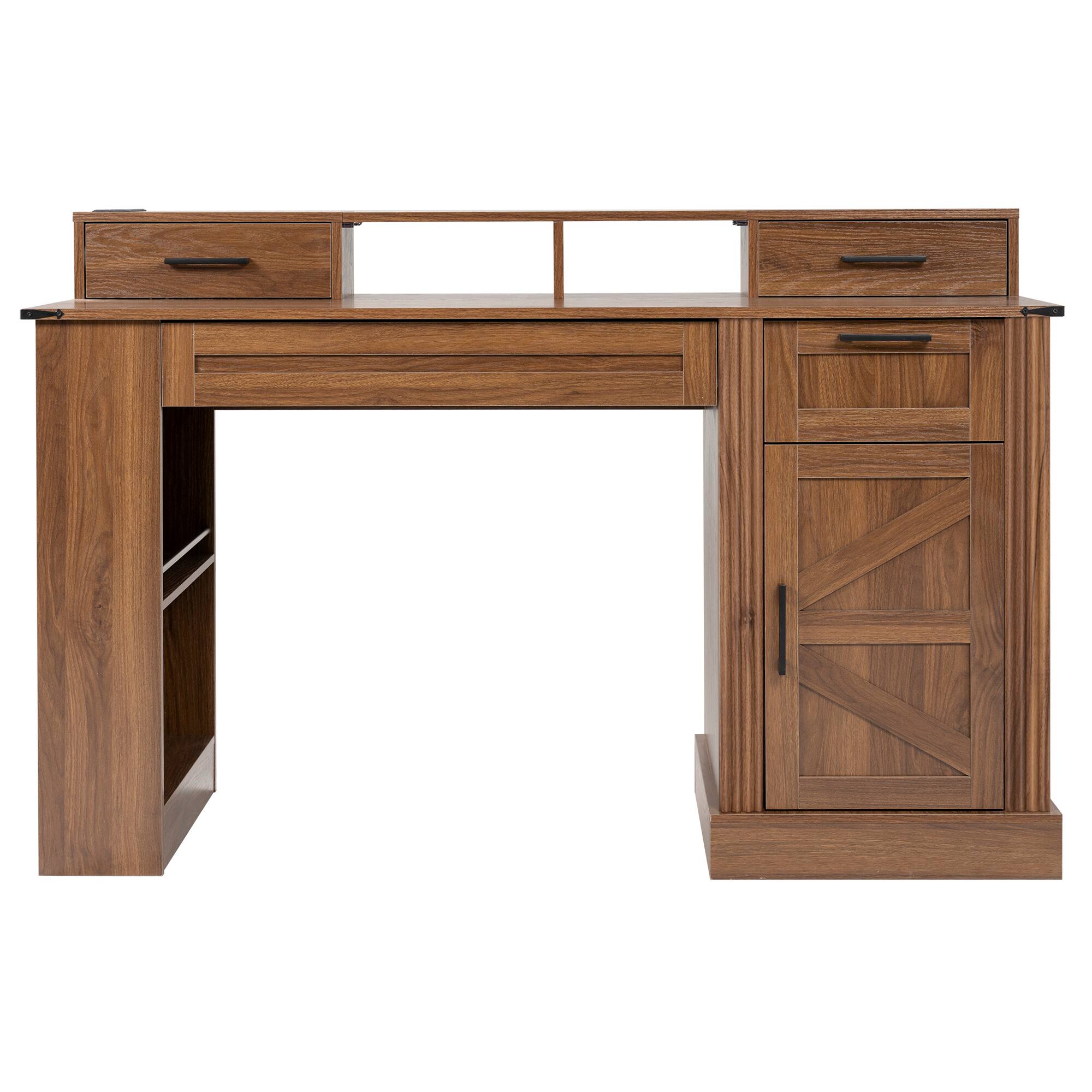 Alt View 10. Loheer - Loheer Farmhouse Office Desk 55 Inch Dark Walnut Computer Desk with Charging Station, Keyboard Tray, Monitor Stand - Dark Walnut.