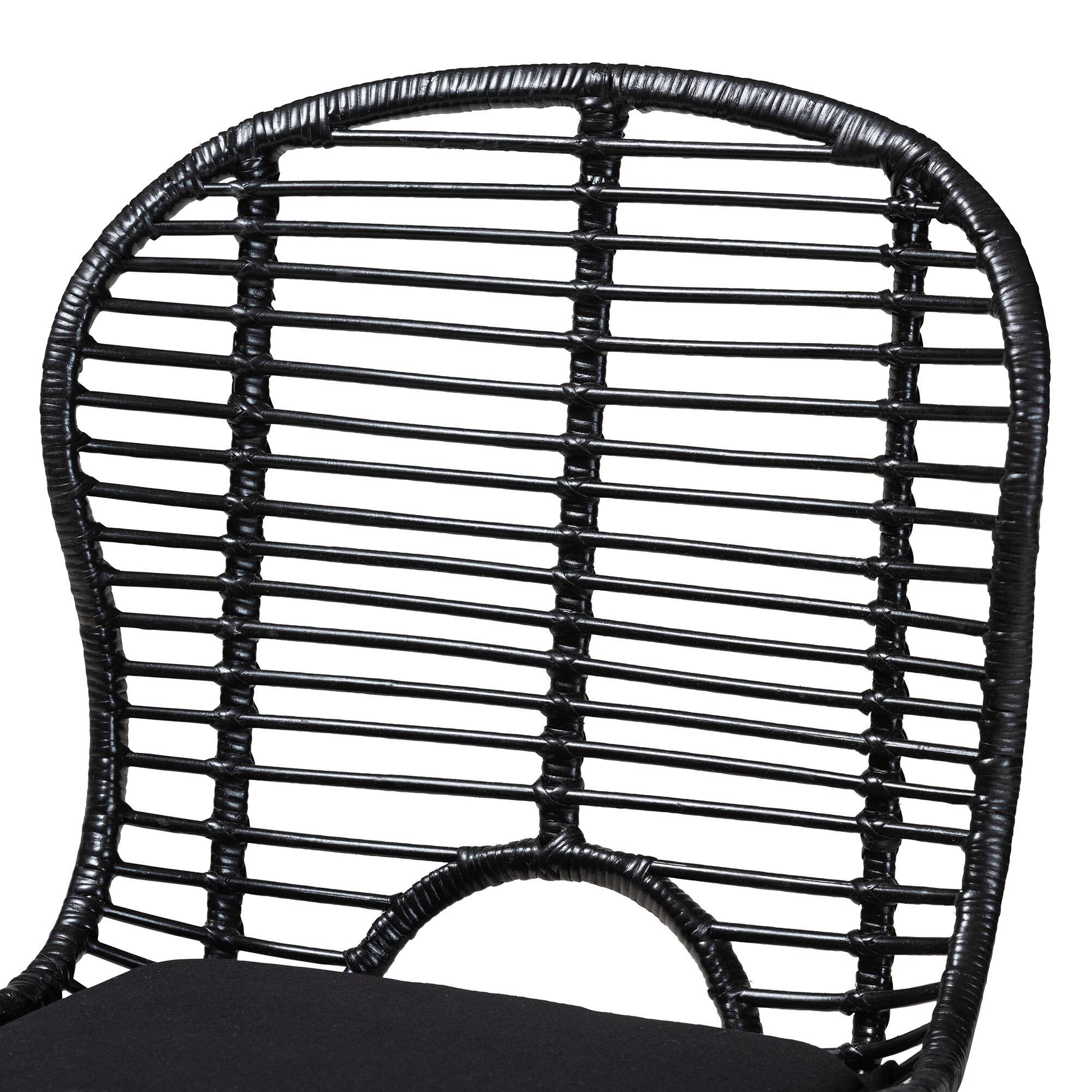 Back. bali & pari - Brenna Modern Bohemian Finished Rattan and Metal 2-Piece Dining Chair Set - Black.