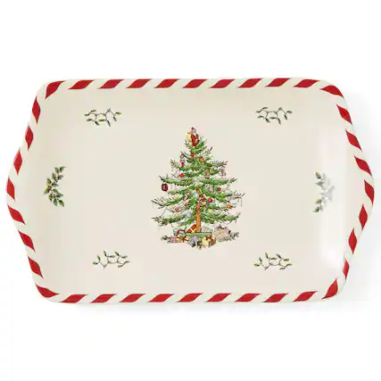 Front. Spode - Spode Christmas Tree Peppermint Dessert Tray - Multicolored.