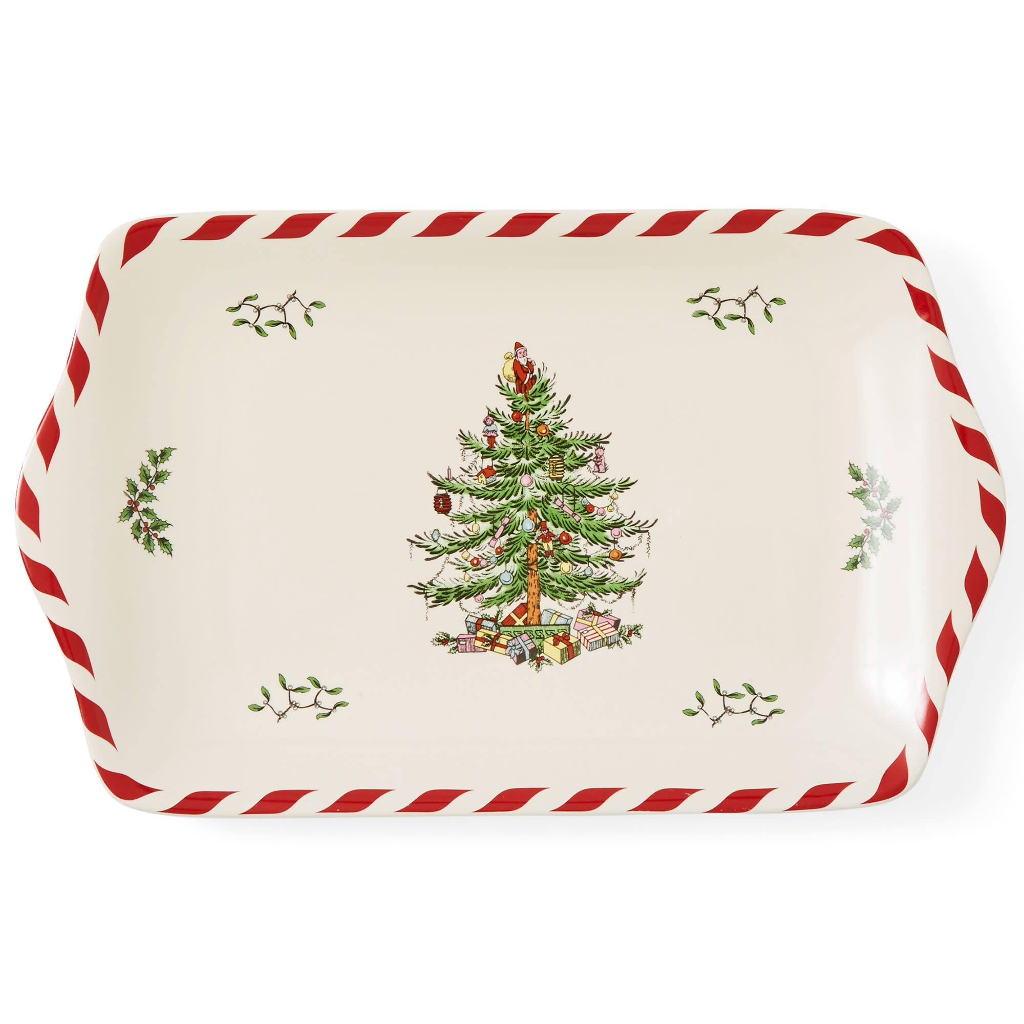 Front. Spode - Spode Christmas Tree Peppermint Dessert Tray - Multicolored.