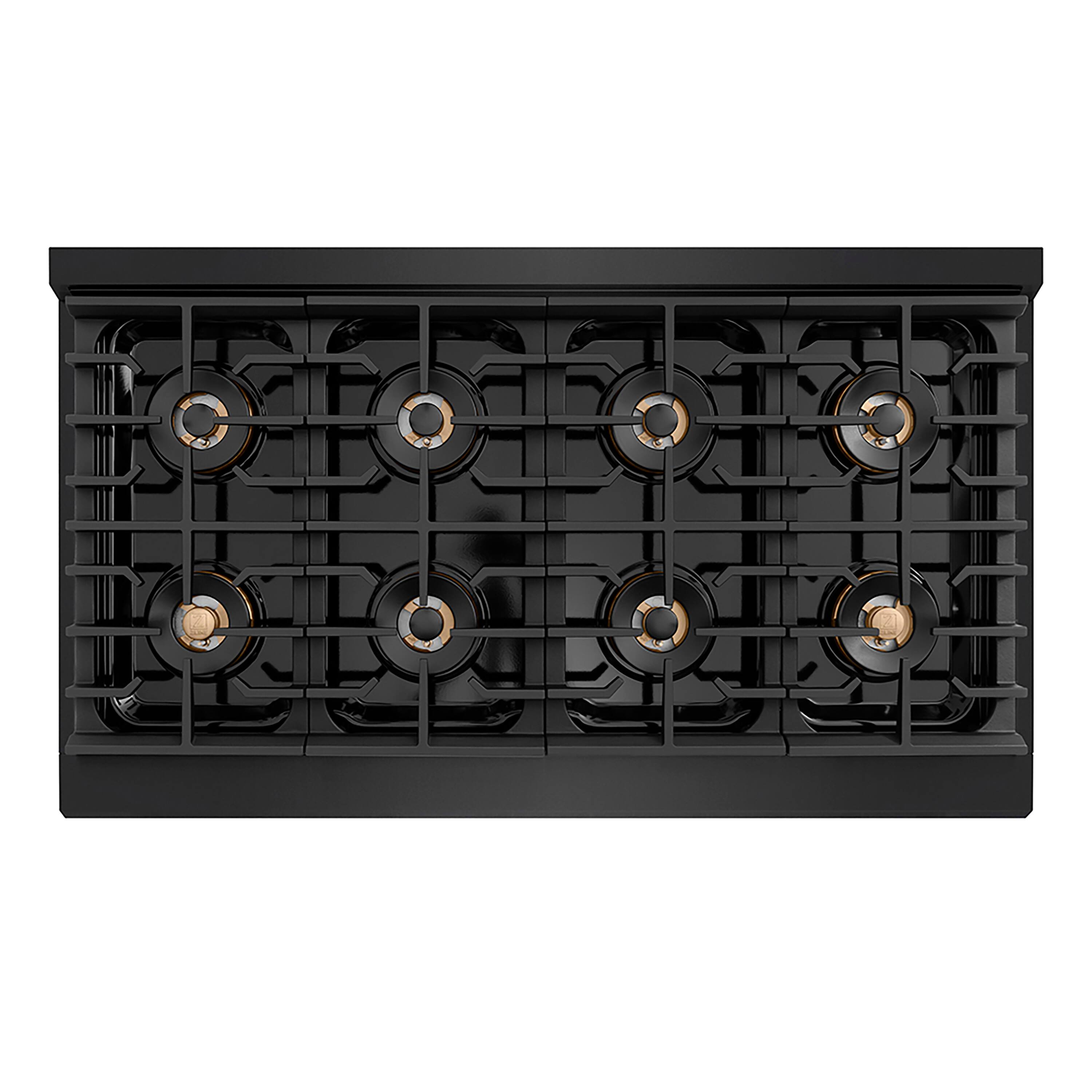 Left. ZLINE - ZLINE Autograph 48 in. Black Stainless Paramount Gas Range with 8 DuoPro Burners & Bronze Accents (PSGRBZ-48-CB) - Black Stainless Steel.