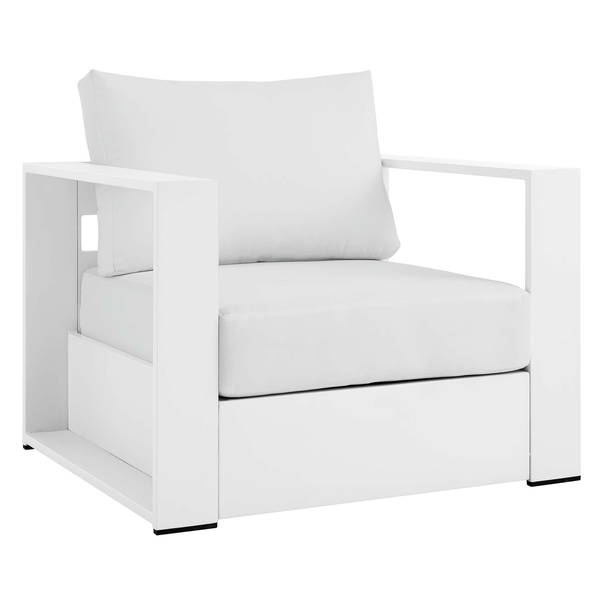 Alt View 2. Modway - Tahoe 4-Piece Outdoor Patio Set - Powder-Coated Aluminum, Cushioned Sofa, 2 Armchairs, Coffee Table - White White.