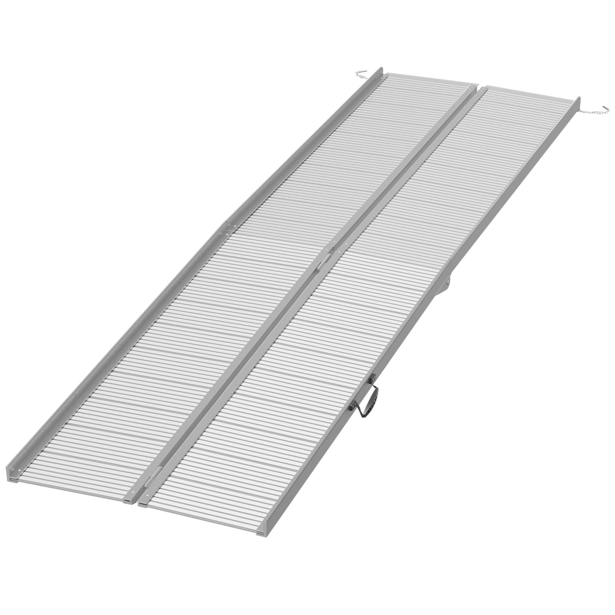 Front. Homcom - Foldable Handicap Ramp for Home, Steps, Doorways, Aluminum Portable Wheelchair Ramp - Silver.