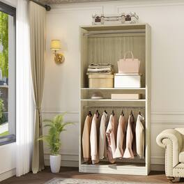 Aheaplus - 36'' Upgraded Closet System, 3FT Freestanding Closet Organizer with 2 Hanging Rods and Adjustable Shelves, 600 LBS Load - Beige Oak