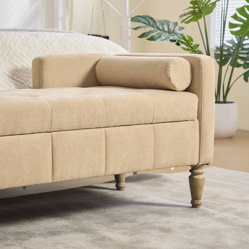 Alt View 3. Ropilly - Ropilly 64.6" Upholstered Storage Bench, Tufted End of Bed Bench with Backrest & Armrests, Wheat - Wheat.