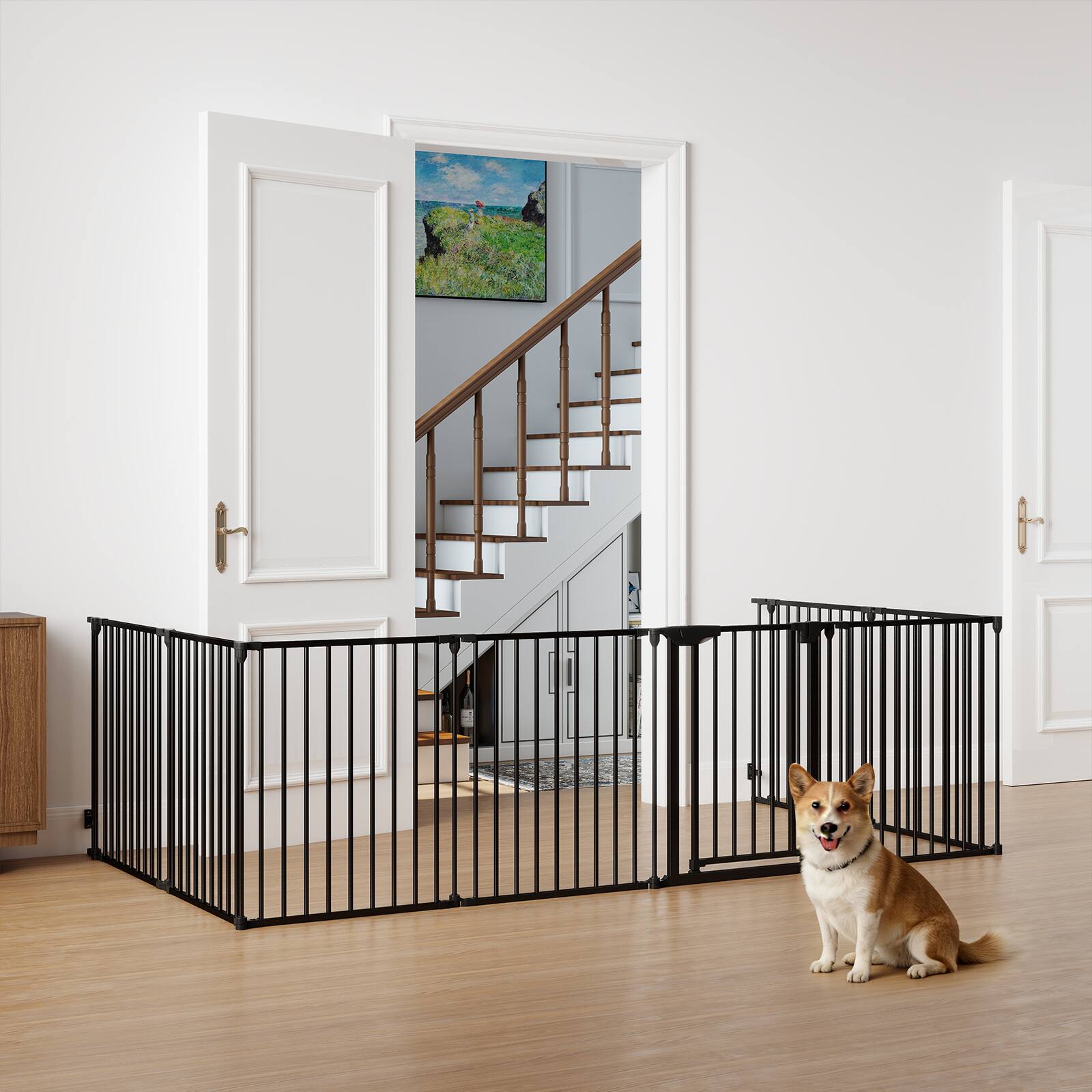 Alt View 3. Gymax - Gymax 8-Panel Adjustable Pet Safety Fence w/Auto-close Door & Double Locking System Black.