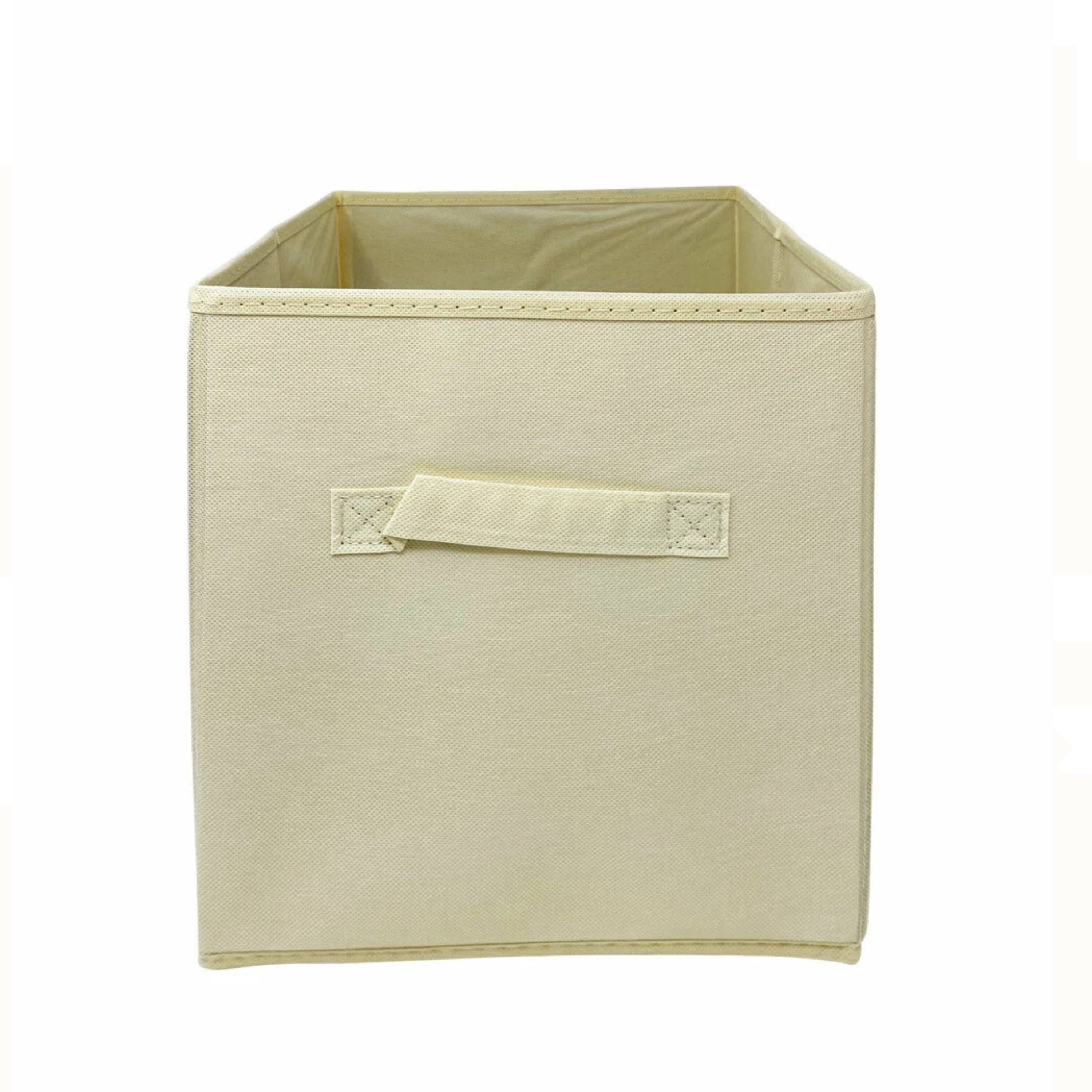 Back. Kitcheniva - Fabric Storage Cube Bins Organizer Basket Containers Metal Handle Large 13" 6 Pack Beige.