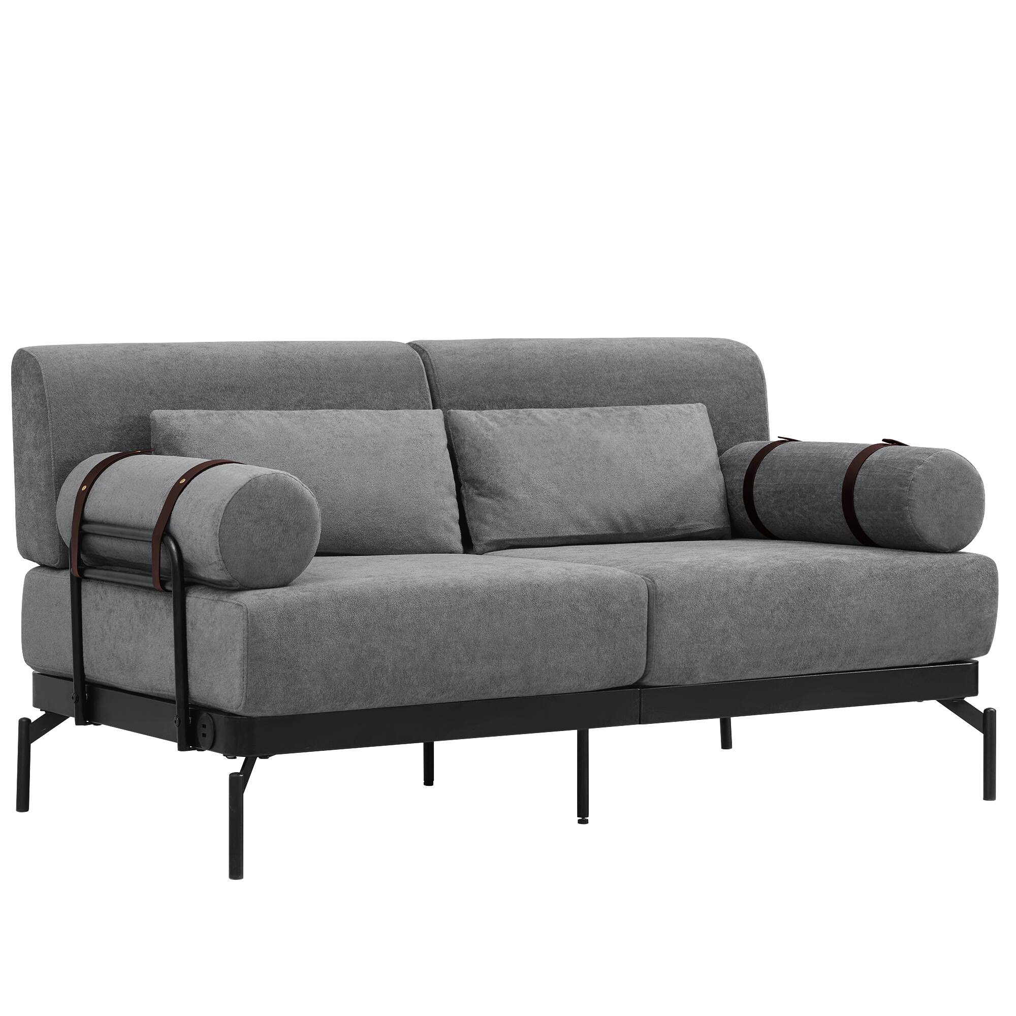 Alt View 8. GOODSILO - Modern Loveseat Sofa 59"" Couch 2-Seater with USB Ports & Unique Armrests - Grey.