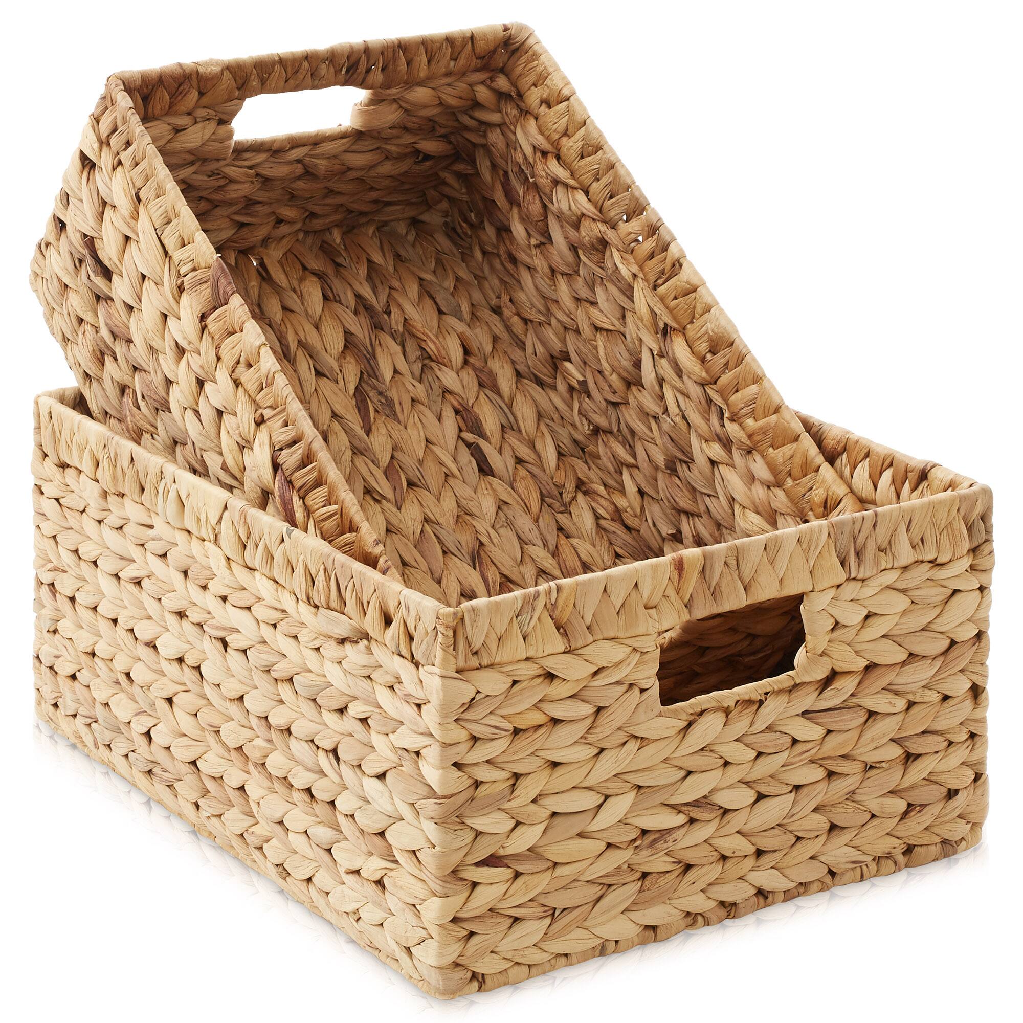 Alt View 1. Casafield - Hyacinth Storage Basket Set with Handles - Woven Bin Organizers - Natural - Hyacinth.