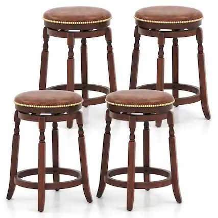 Front. Gymax - Gymax Counter Height Bar Stool Set of 4 24Inch Swivel Stool Solid Wood Frame Kitchen Stools - Walnut, Brown.