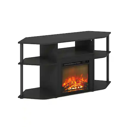 Front. Furinno - Jensen Open Storage Corner Fireplace TV Entertainment Center with Plastic Poles for TV up to 55 Inch - Americano/Black.