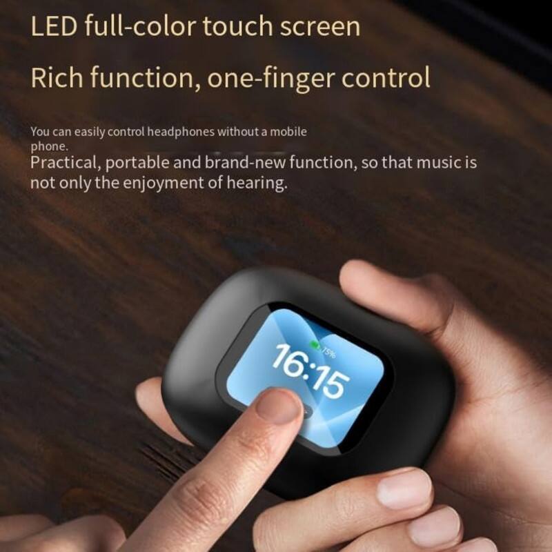 LED full-color touch screen  
Rich function, one-finger control  

You can easily control headphones without a mobile phone.  
Practical, portable and brand-new function, so that music is not only the enjoyment of hearing.  

75% 16:15