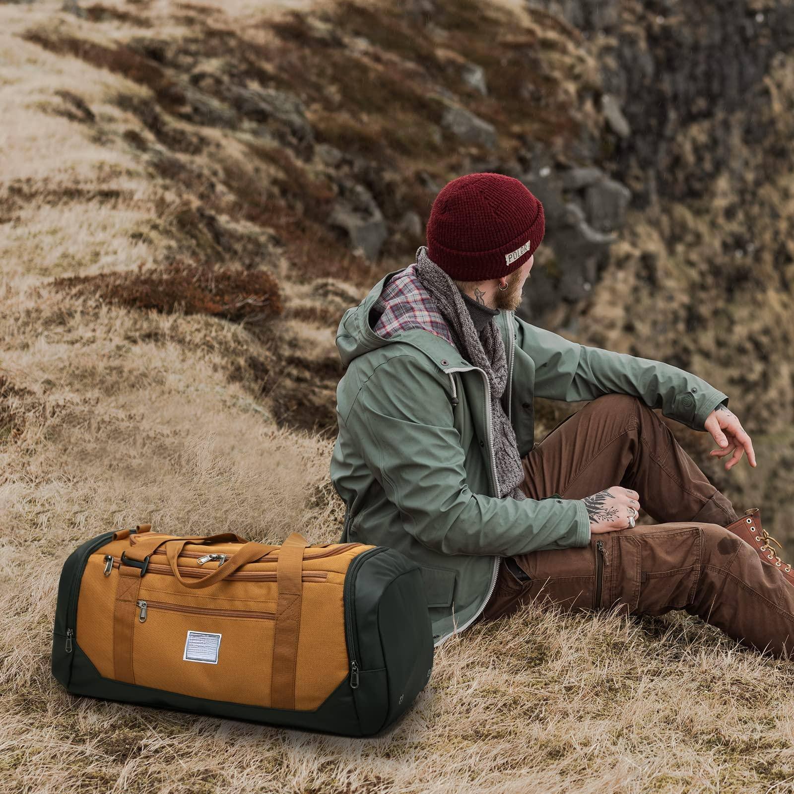 Left. Stamp n Camp - Travel Duffle Bag For Men 40l Medium Sports Gym With Wet Pocket   Shoes Compartment Weekender Overnight Backpack - Grey-40 L.