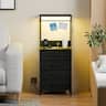 Furnulem - Nightstands with 4 Drawer Outlets Bedside Tables with 2 USB Ports 2Tier Open Shelf - Black