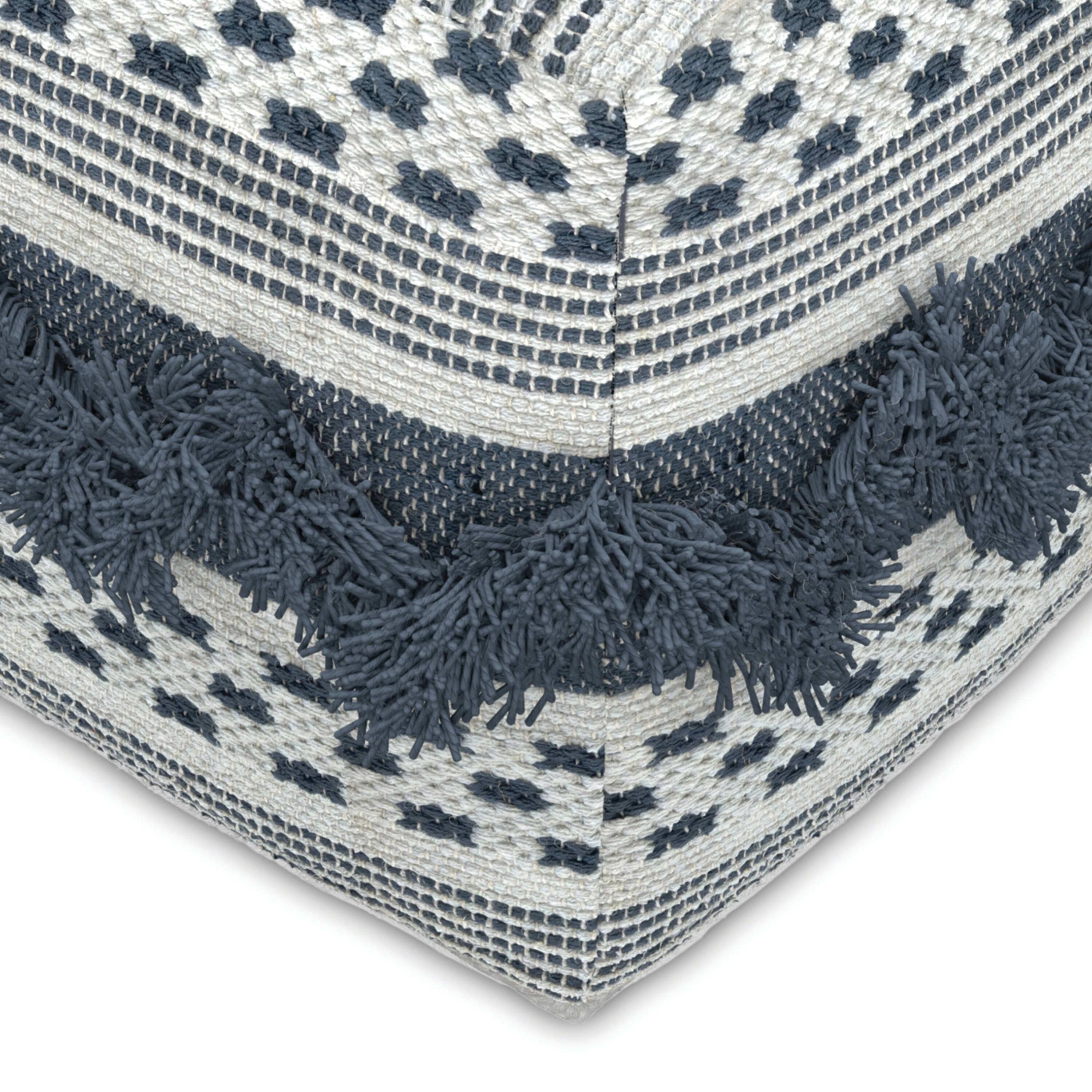 Alt View 2. Simpli Home - Bowden Hand Woven Square Cotton Pouf Ottoman in Grey and Ivory - Grey / Ivory.